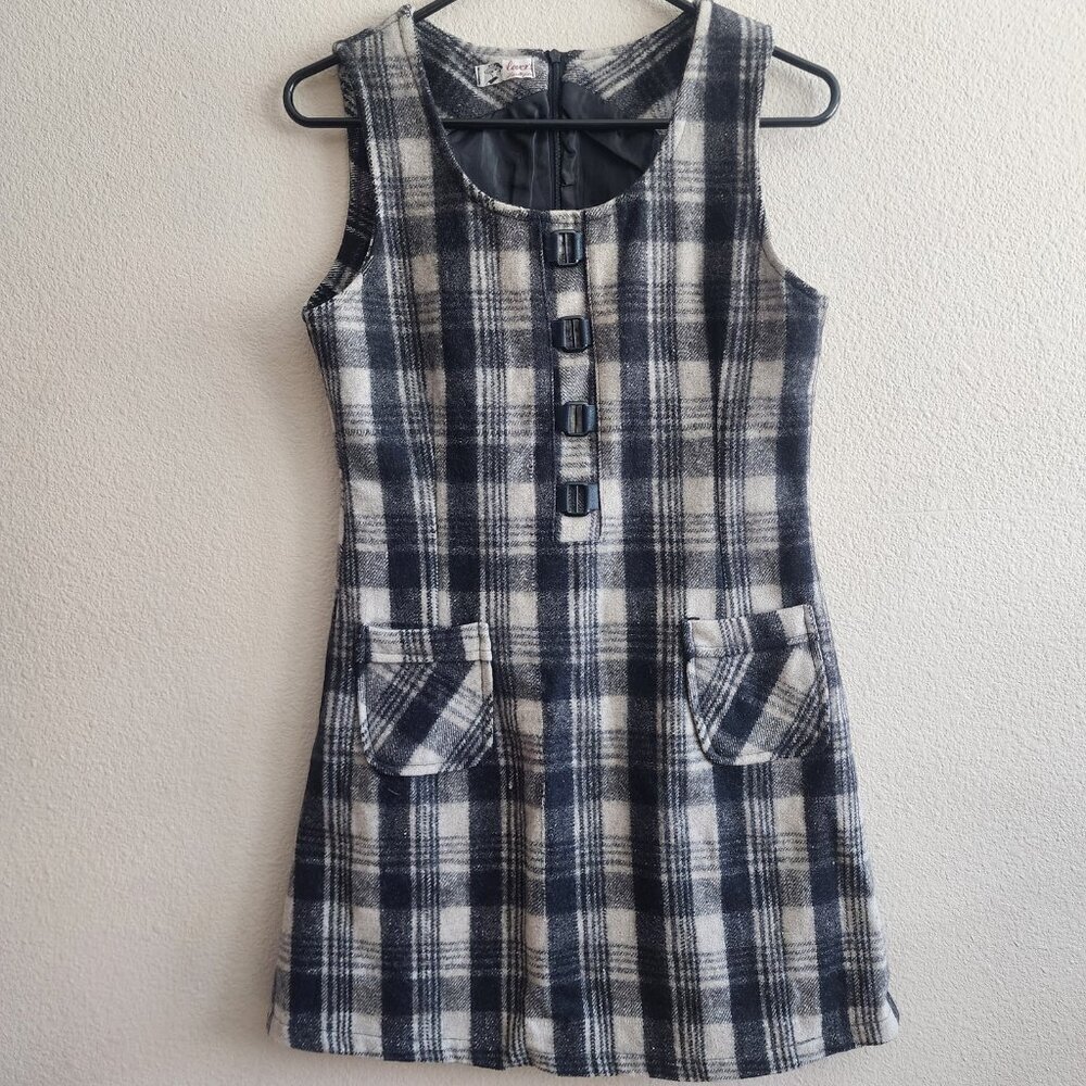 Vintage Lovers Dress Womens Medium Plaid Wool Sleeveless Mod 60s Pockets